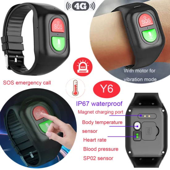 2023 Bester 4G-Panikknopf für die Gesundheitsfürsorge für ältere Menschen, SOS-GPS-Armband-Tracker mit Herzfrequenz-Blutdruck-SPO2-Thermometer, Sturzerkennung Y6